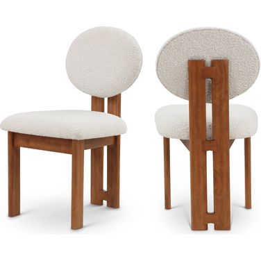 Napa Boucle Fabric Dining Chair Set of 2 In Cream/Walnut