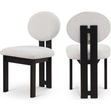 Napa Boucle Fabric Dining Chair Set of 2 In Cream/Black