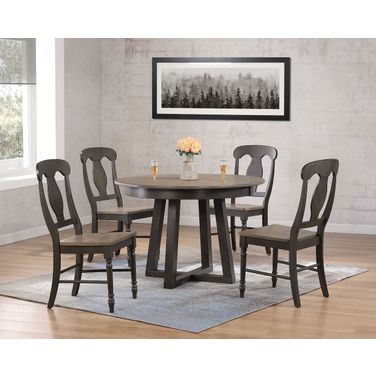 Napoleon Back 5-Piece Cross Pedestal Dining Set In Grey Stone and Black Stone