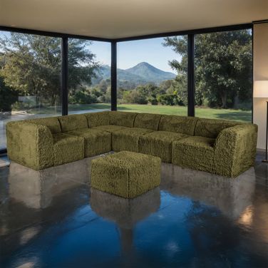 Nappi Large L-Sectional with Ottoman In Olive Green