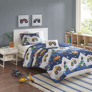 Nash Polyester Brushed Printed 3 Piece Twin Coverlet Set In Blue