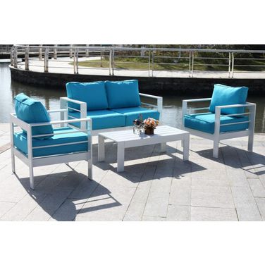 Nason White and Teal 5-Piece Outdoor Living Set