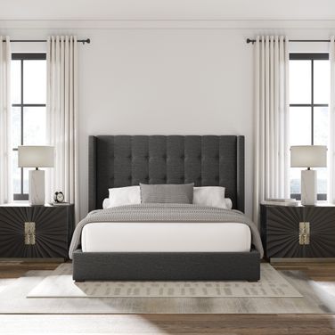 Nativa Interiors Aylet Box Tufted Upholstered Medium 67 Inch King Charcoal Bed