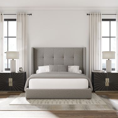 Nativa Interiors Aylet Button Tufted Upholstered Medium 67 Inch King Grey Bed