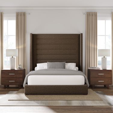Nativa Interiors Aylet Horizontal Channel Tufted Upholstered High 87 Inch King Brown Bed