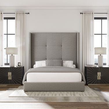Nativa Interiors Aylet Simple Tufted Upholstered High 87 Inch King Grey Bed