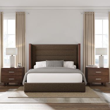 Nativa Interiors Irenne Horizontal Channel Tufted Upholstered Medium 67 Inch King Brown Bed