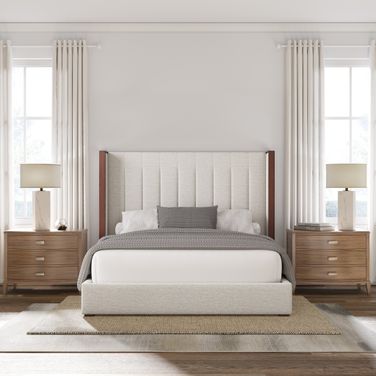 Nativa Interiors Irenne Vertical Channel Tufted Upholstered Medium 67 Inch King Off White Bed