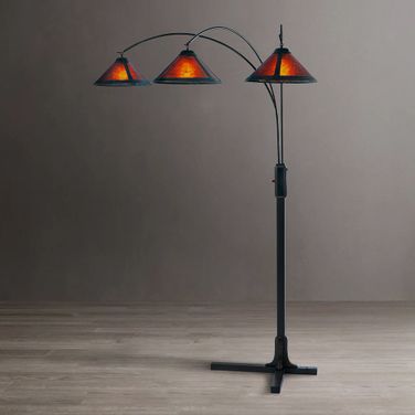 Natural Mica X-Base 86 Inch 3 Light Arc Floor Lamp In Espresso and Bronze