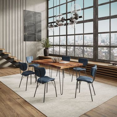 Nature'S Edge 60 Inch 7 Piece Modern Dining Set In Chestnut and Slate Blue