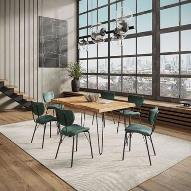 Nature'S Edge 60 Inch 7 Piece Modern Dining Set In Natural and Jade