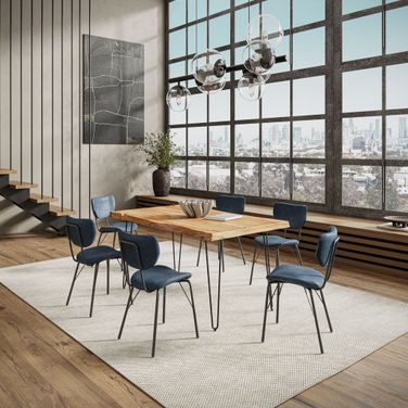 Nature'S Edge 60 Inch 7 Piece Modern Dining Set In Natural and Slate Blue