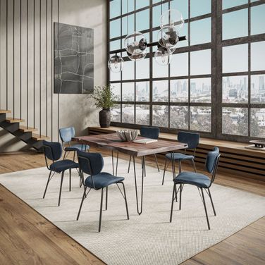 Nature'S Edge 60 Inch 7 Piece Modern Dining Set In Slate and Slate Blue