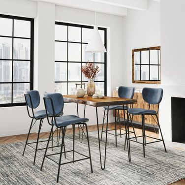 Nature'S Edge 5 Piece Counter Height Dining Set with Barstools In Chestnut and Slate Blue