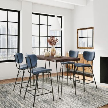 Nature'S Edge 5 Piece Counter Height Dining Set with Barstools In Slate and Slate Blue