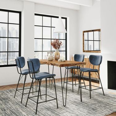 Nature'S Edge 5 Piece Counter Height Dining Set with Barstools In Natural and Slate Blue