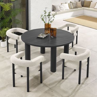 Nautica 5-Piece Round Outdoor Patio Aluminum Dining Table and Chairs Set In Ivory and Graphite