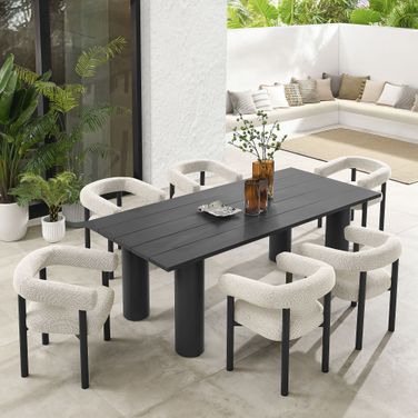 Nautica 7-Piece Rectangular Outdoor Patio Aluminum Dining Table and Chairs Set In Ivory and Graphite