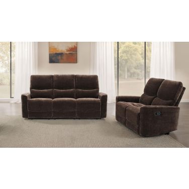 Navarro Chenille Upholstered Reclining Living Room Set In Dark Brown