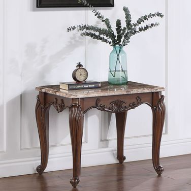 Nayla End Table In Natural Marble Top and Cherry
