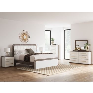 Nendalane Upholstered Bedroom Set In White and Brown