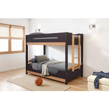 Nestor Twin/Twin Bunk Bed with 6 Inch Mattress In Purple Mauve and Natural
