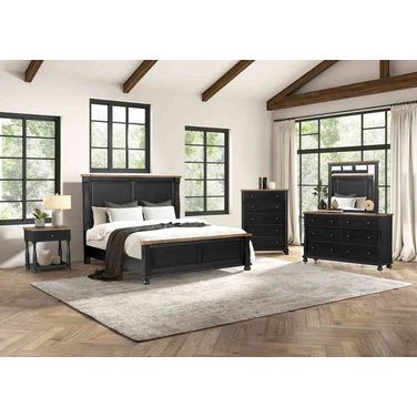 Neue Mills Bedroom Set In Farmhouse Black and Rustic Oak