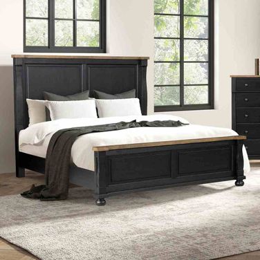Neue Mills Eastern King Bed In Farmhouse Black and Rustic Oak