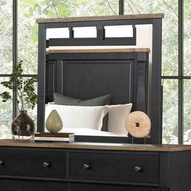 Neue Mills Mirror In Farmhouse Black and Rustic Oak