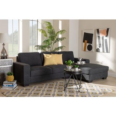 Nevin Modern And Contemporary Dark Grey Fabric Upholstered Sectional Sofa With Right Facing Chaise