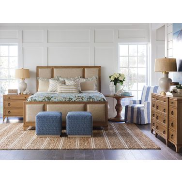 Newport Sandstone Crystal Cove Upholstered Panel Bedroom Set By Barclay Butera