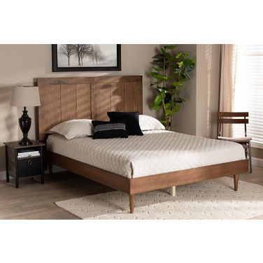 Nicola Mid-Century Modern Transitional Ash Walnut Finished Wood King Size Platform Bed
