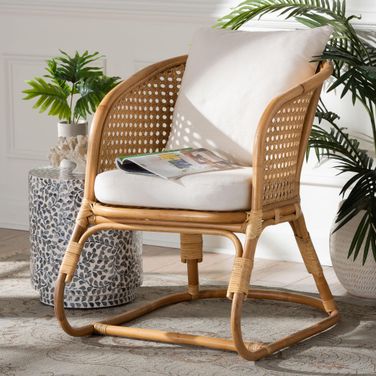 Niko Rattan Arm Chair In Light Honey and White