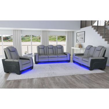 Niven Power Motion Living Room Set with Power Headrest and LED In Cement and Charcoal