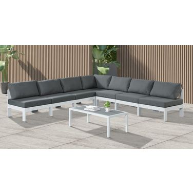 Nizuc Water Resistant Fabric Outdoor Patio 7 Piece Modular Sectional In Grey