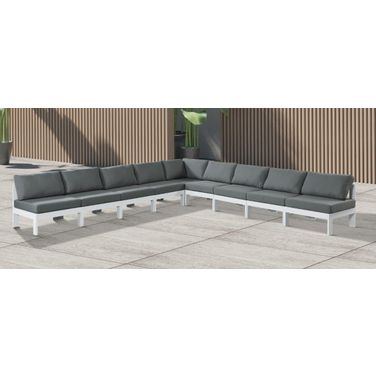 Nizuc Water Resistant Fabric Outdoor Patio 9 Piece Modular Sectional In Grey