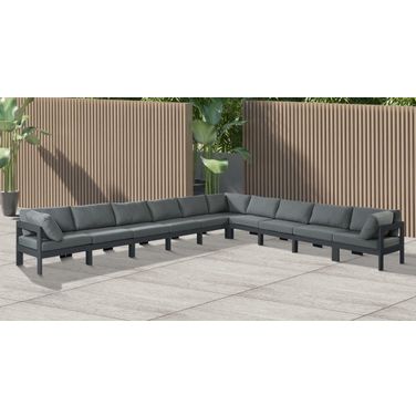 Nizuc Water Resistant Fabric Outdoor Patio 10 Piece Modular Sectional In Grey