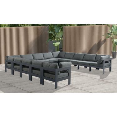 Nizuc Water Resistant Fabric Outdoor Patio 13 Piece Modular Sectional In Grey