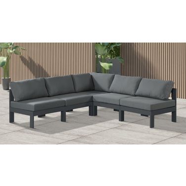 Nizuc Water Resistant Fabric Outdoor Patio 5 Piece Modular Sectional In Grey