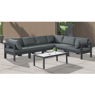 Nizuc Water Resistant Fabric Outdoor Patio 6 Piece Modular Sectional In Grey