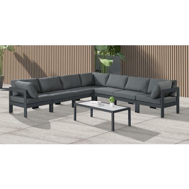 Nizuc Water Resistant Fabric Outdoor Patio 7 Piece Modular Sectional In Grey