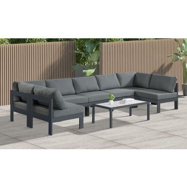Nizuc Water Resistant Fabric Outdoor Patio 7 Piece Modular Sectional In Grey