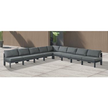 Nizuc Water Resistant Fabric Outdoor Patio 9 Piece Modular Sectional In Grey