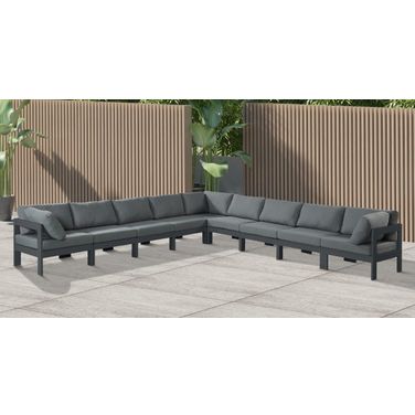 Nizuc Water Resistant Fabric Outdoor Patio 9 Piece Modular Sectional In Grey