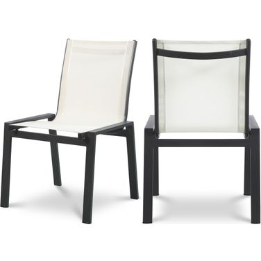 Nizuc Water Resistant Fabric Outdoor Patio Aluminum Mesh Dining Chair Set of 2 In White/Grey
