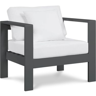 Nizuc Water Resistant Fabric Outdoor Patio Aluminum Arm Chair In White/Dark Grey