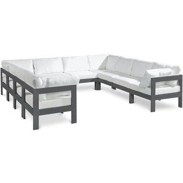 Nizuc Water Resistant Fabric Outdoor Patio 10 Piece Modular Sectional In White