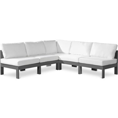 Nizuc Water Resistant Fabric Outdoor Patio 5 Piece Modular Sectional In White