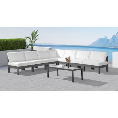 Nizuc Water Resistant Fabric Outdoor Patio 7 Piece Modular Sectional In White