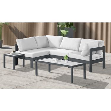 Nizuc Water Resistant Fabric Outdoor Patio 4 Piece Modular Sectional In White